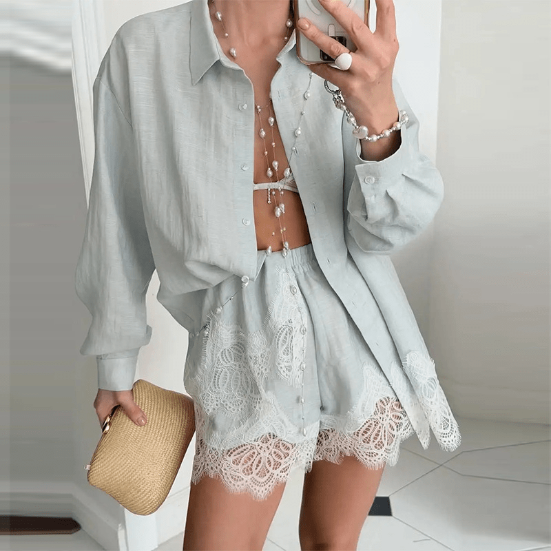 Celeste krajkový patchwork plážový set