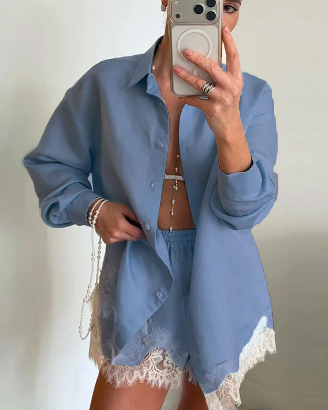 Celeste krajkový patchwork plážový set