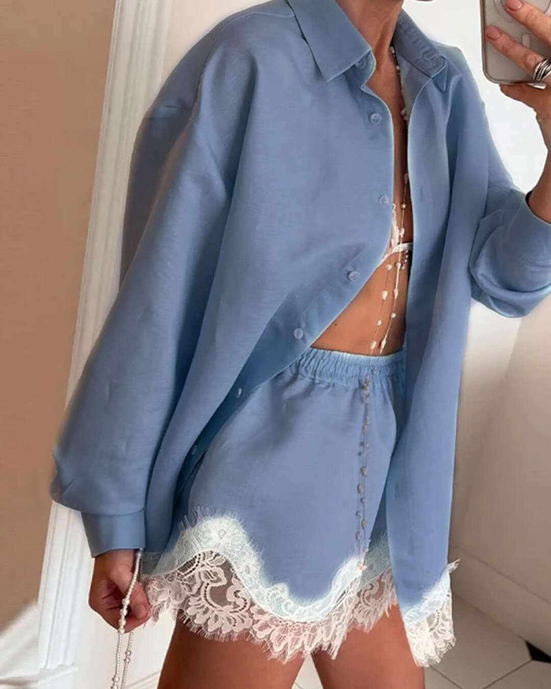 Celeste krajkový patchwork plážový set