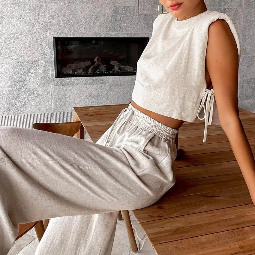 Delfina lněný crop top set dvoudílný