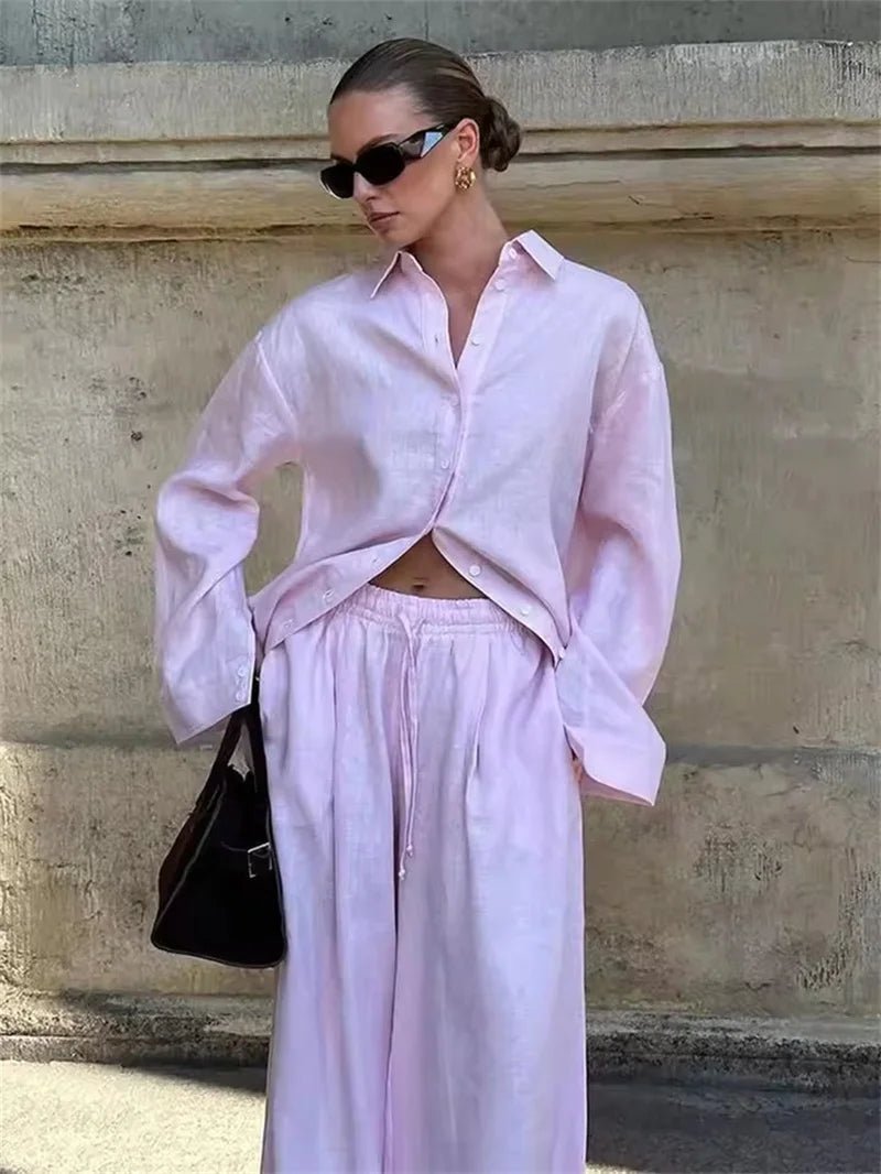 Ivanna volná halenka a kalhoty s širokými nohavicemi