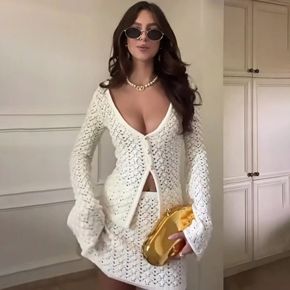 Jaycee pletený set: kardigan a mini sukně