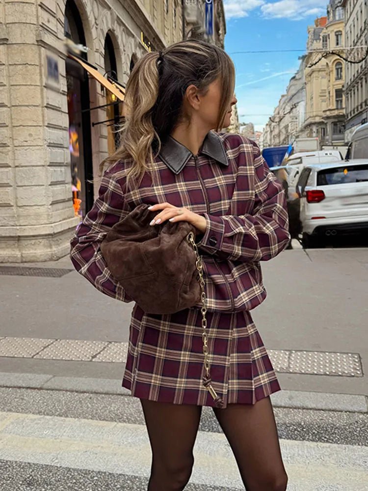 Jessica kostkovaný bomber + sukně set