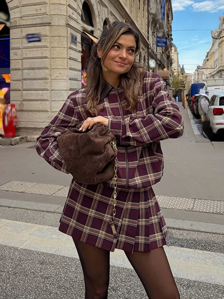 Jessica kostkovaný bomber + sukně set