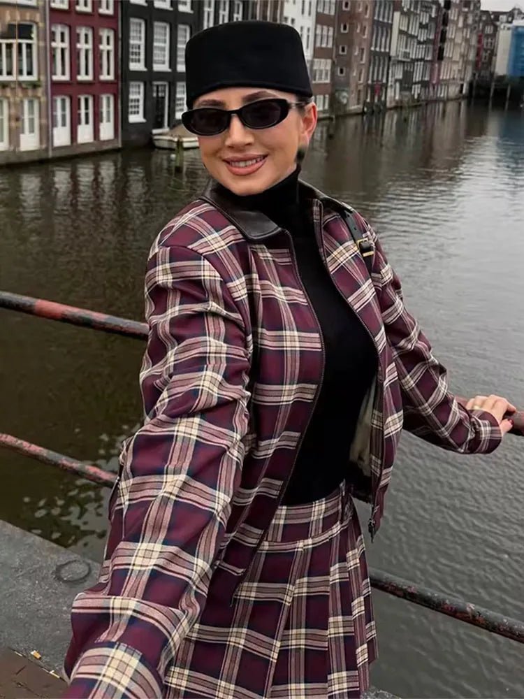 Jessica kostkovaný bomber + sukně set