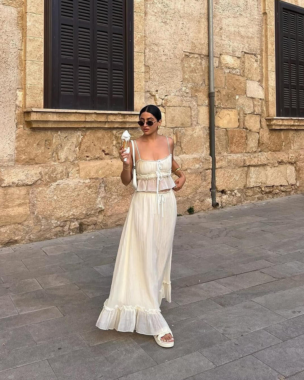 Julia rýhovaný top a maxi sukně set