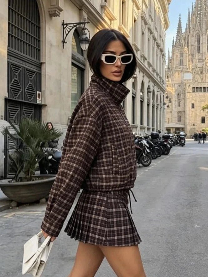 Lily kostkovaný volnočasový blejzr a mini sukně set