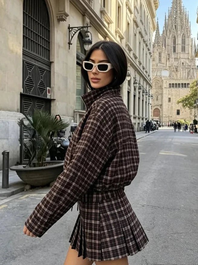 Lily kostkovaný volnočasový blejzr a mini sukně set