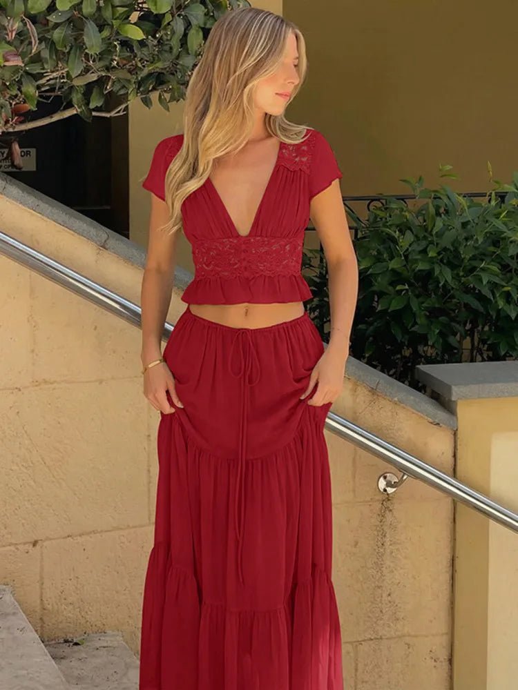 Morrigan krajkový top a šifonová sukně - set