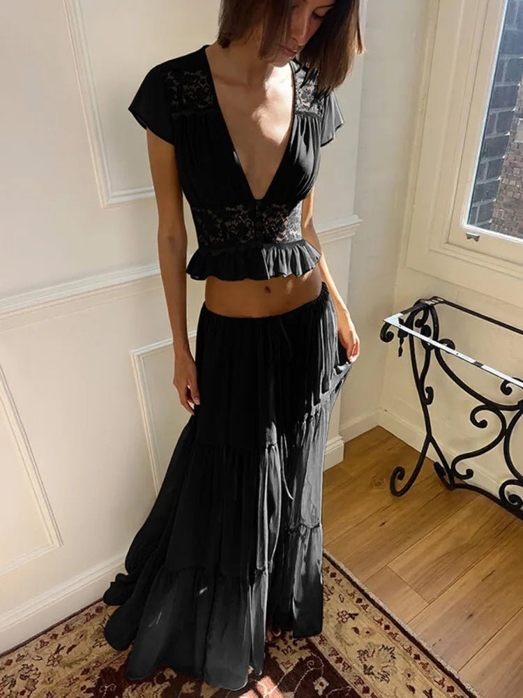 Morrigan krajkový top a šifonová sukně - set