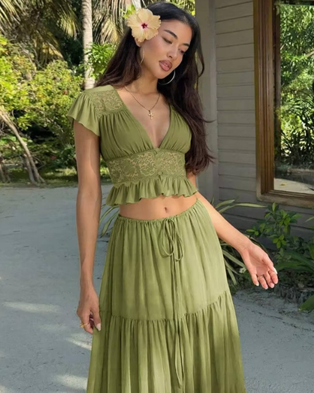 Morrigan krajkový top a šifonová sukně - set