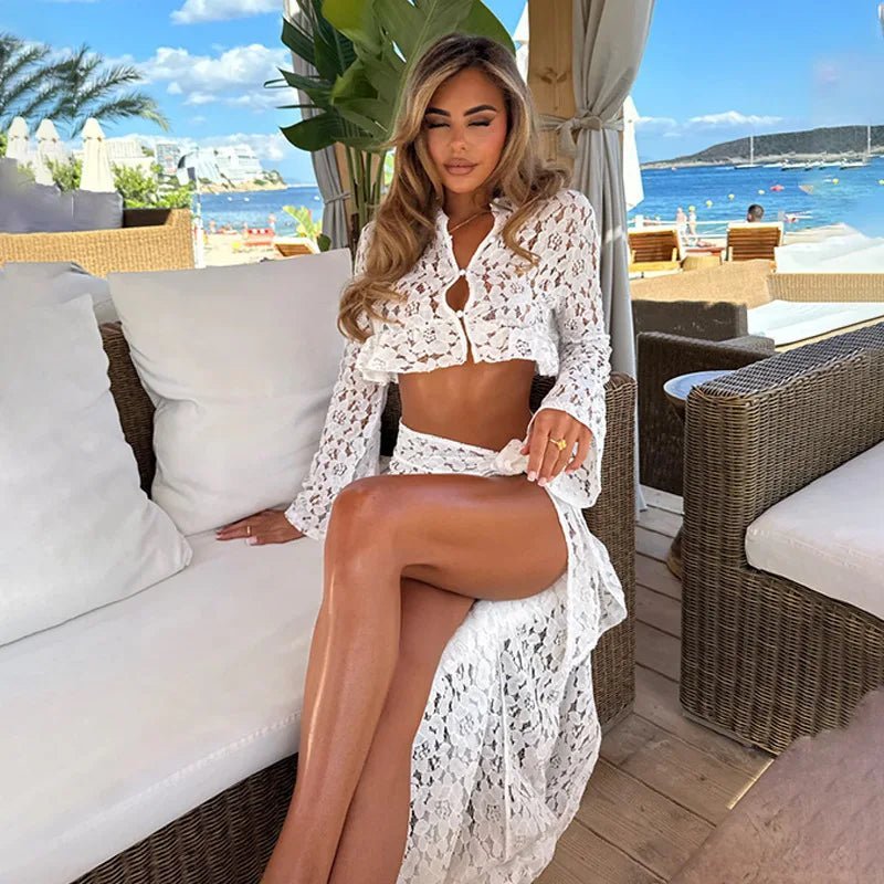 Ruth crop top a sarong sada s krajkovým přehozem