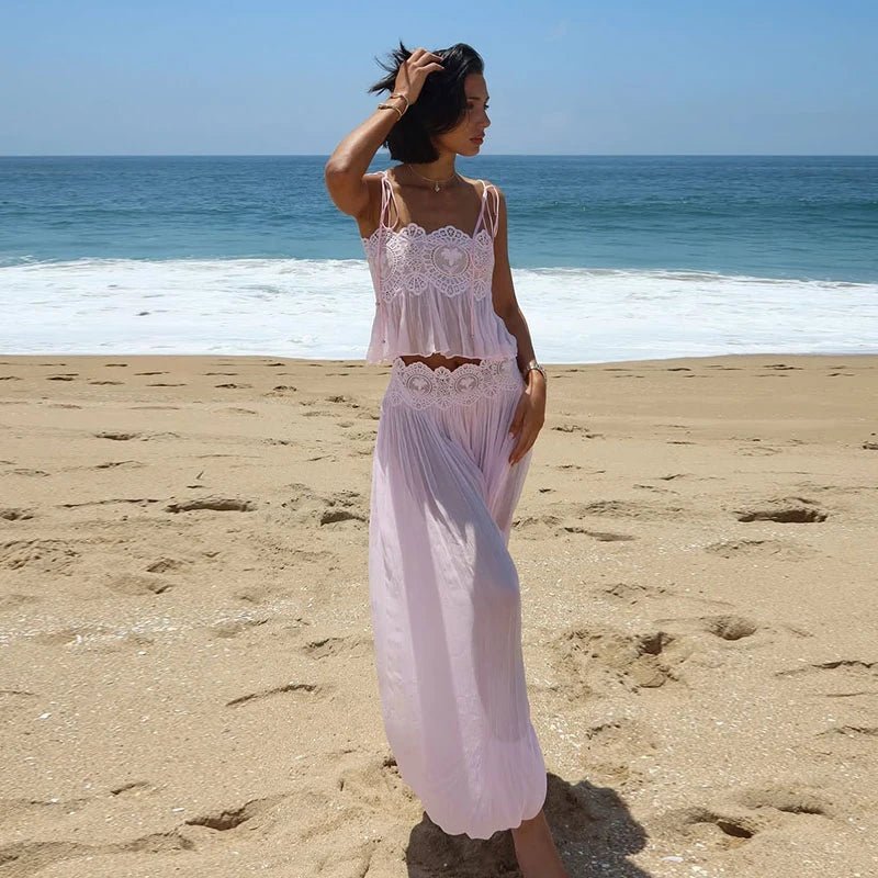 Sophia květinový krajkový volánový crop top a kalhotový set