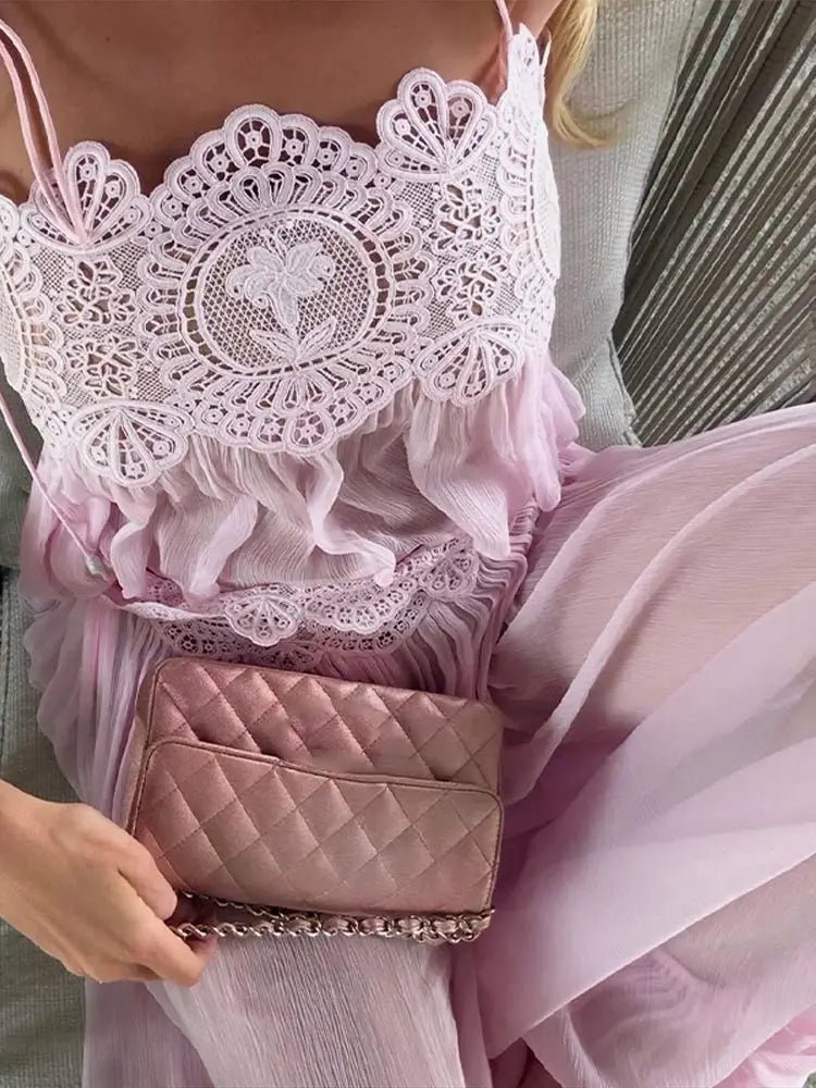 Sophia květinový krajkový volánový crop top a kalhotový set