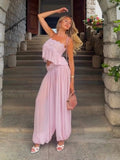 Sophia květinový krajkový volánový crop top a kalhotový set