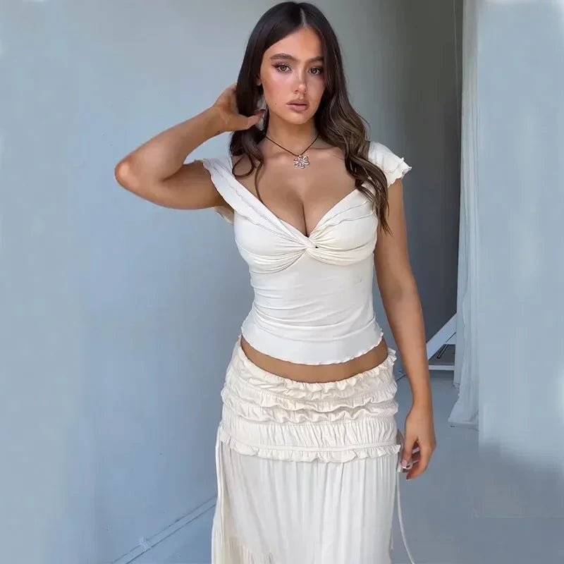 Zendaya set: volánkový crop top a maxi sukně
