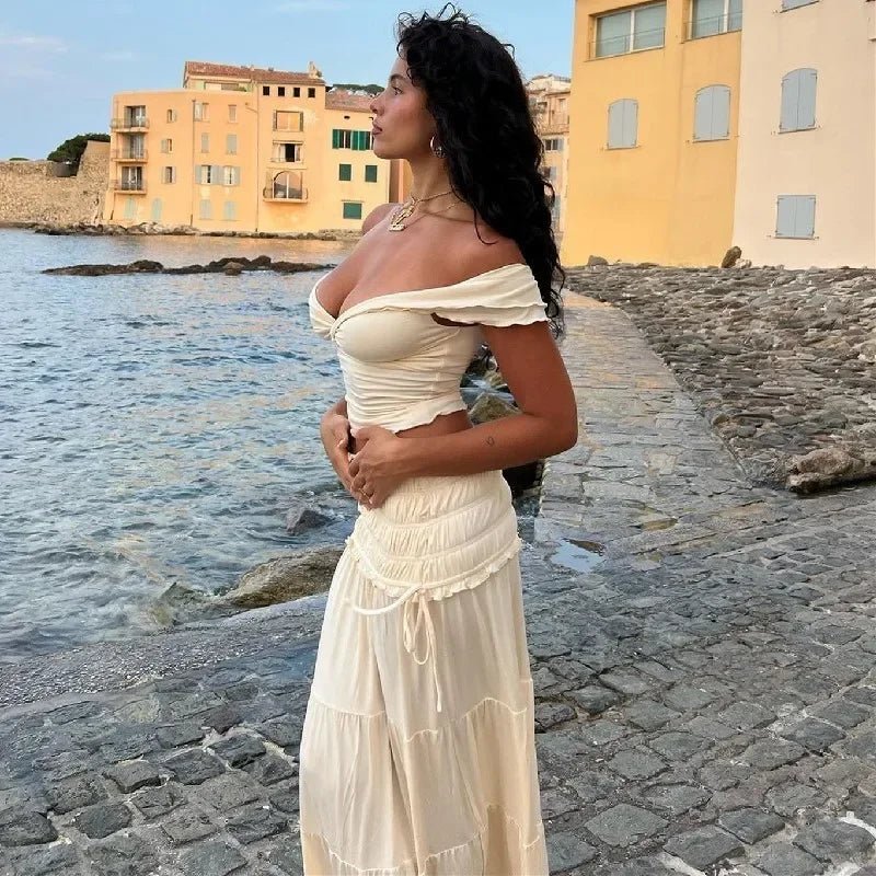 Zendaya set: volánkový crop top a maxi sukně