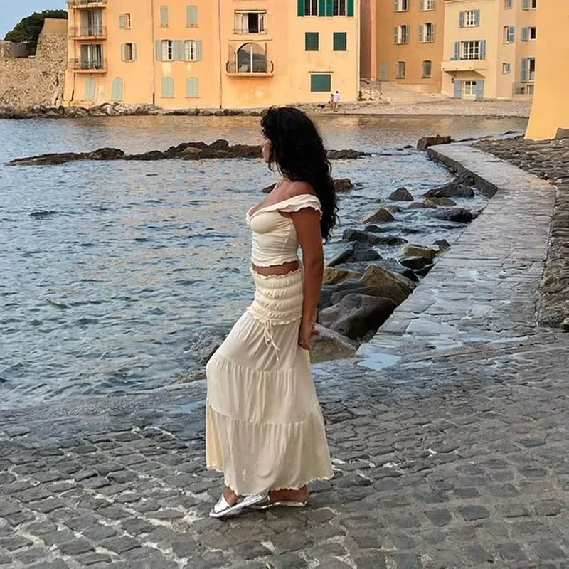 Zendaya set: volánkový crop top a maxi sukně