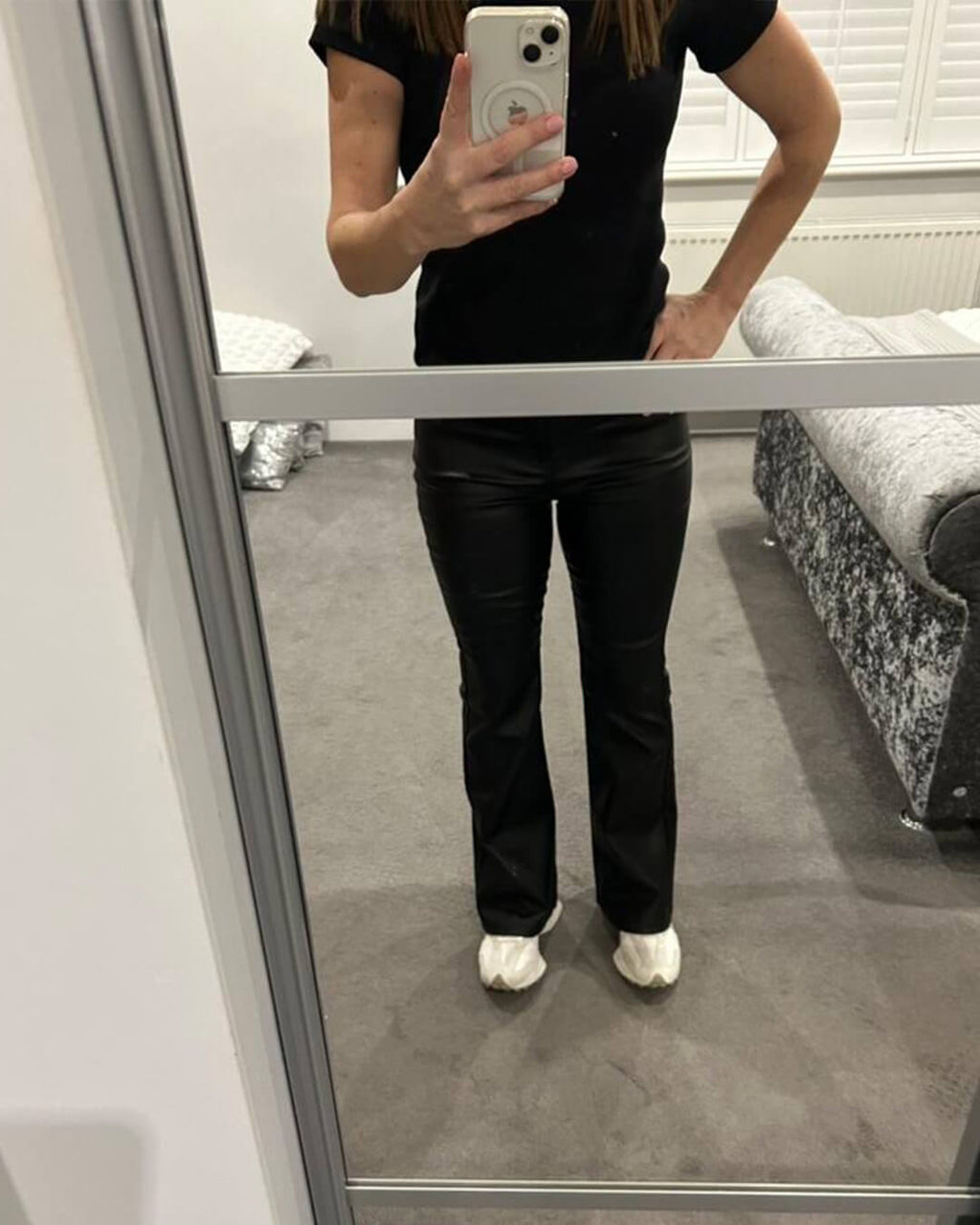 Michelle kalhoty z umělé kůže s rozšířenými nohavicemi