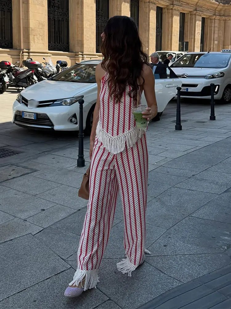 Teresa proužkovaný dvoudílný set s třásněmi