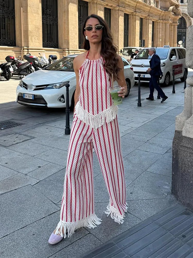 Teresa proužkovaný dvoudílný set s třásněmi