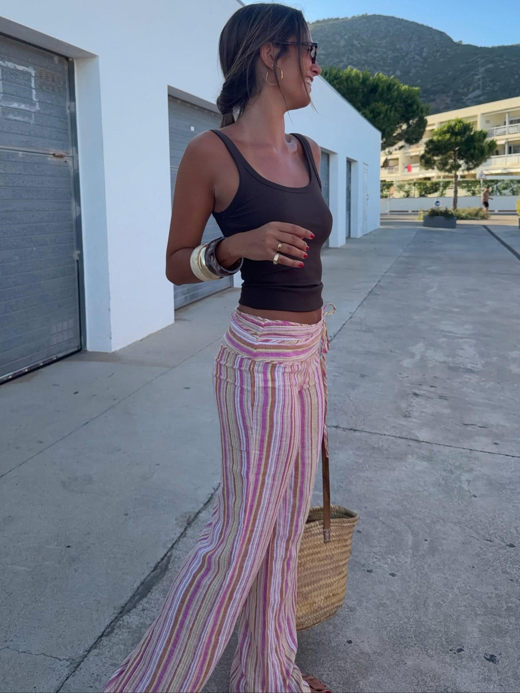 Sienna pruhované palazzo kalhoty