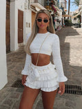 Talia pletený crop top a šortky s volánky