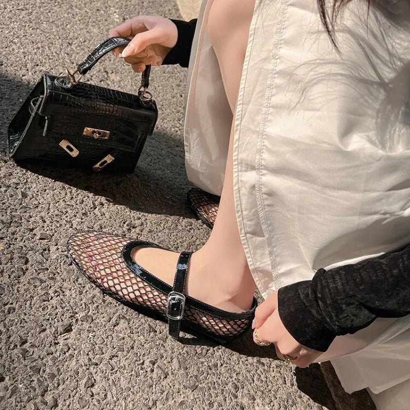 Bianca Baletní baleríny s přezkou a síťovinou