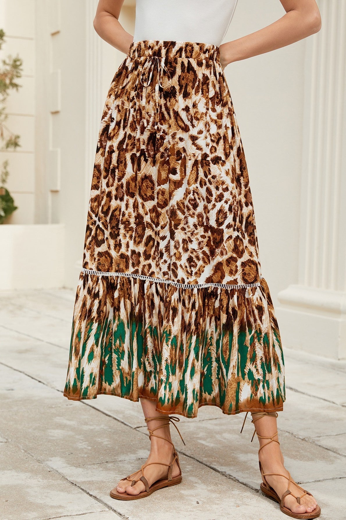 Maxi sukně Valerie s květinami a volánky v boho stylu
