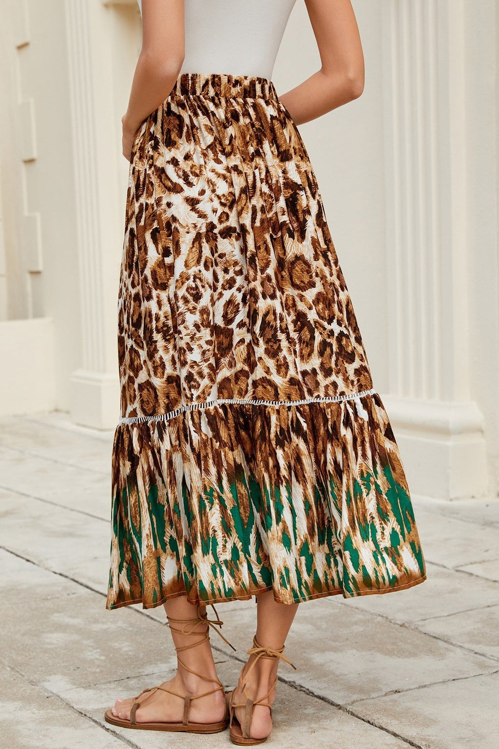 Maxi sukně Valerie s květinami a volánky v boho stylu