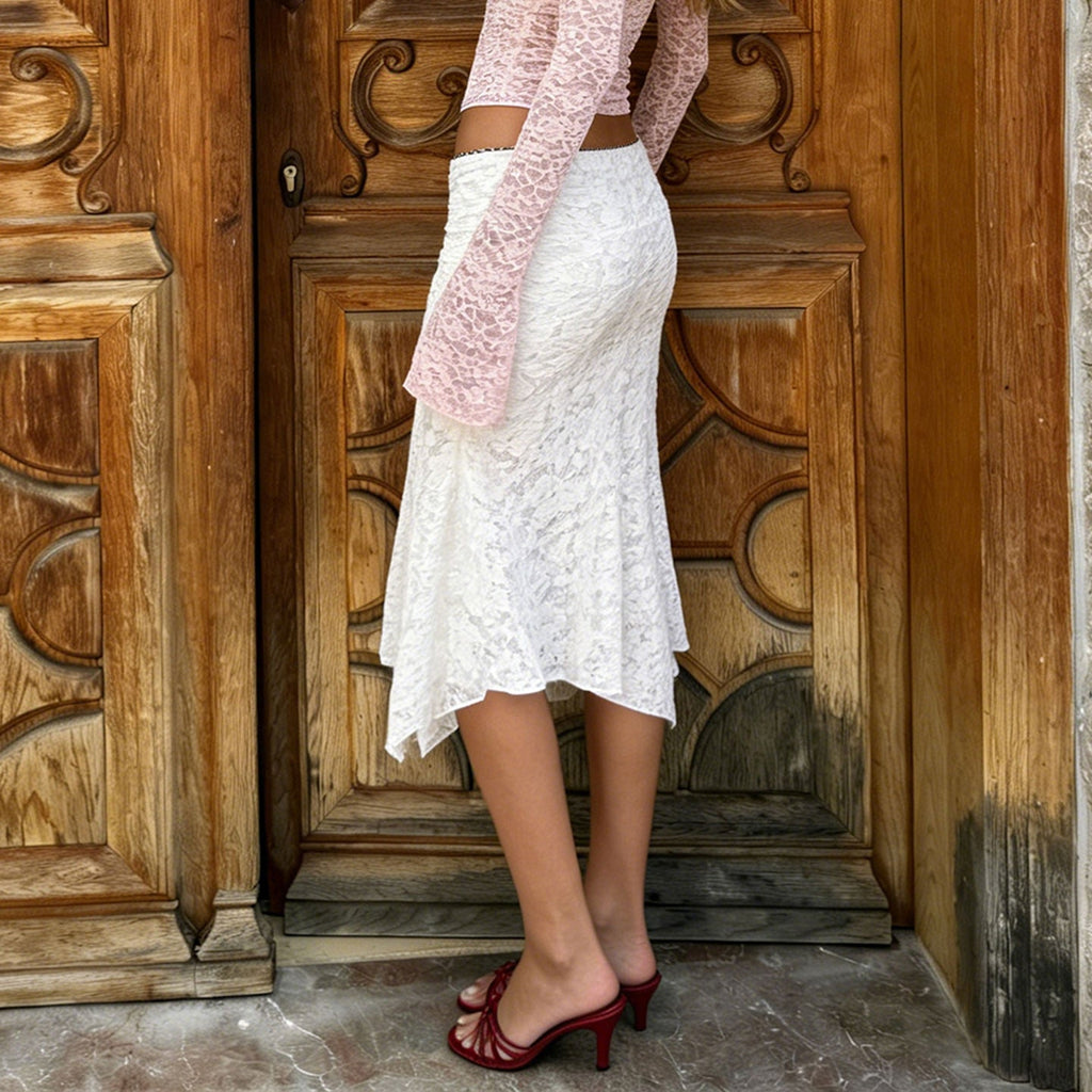 Sabrina Paisley krajková midi sukně