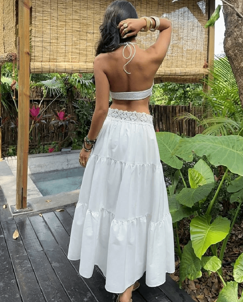 Helena krajkový halter set s vrstvenou sukní