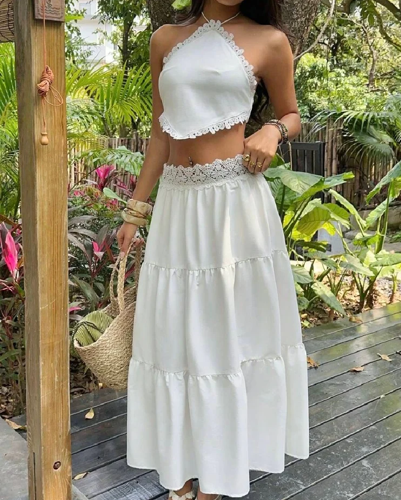 Helena krajkový halter set s vrstvenou sukní