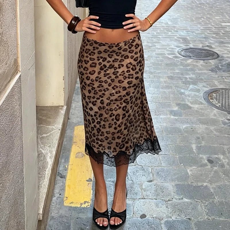 Vera Leopardi krajková midi sukně