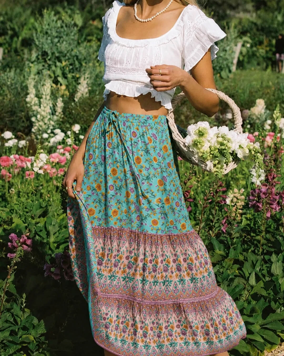 Bianca boho plážová sukně s květinovým potiskem
