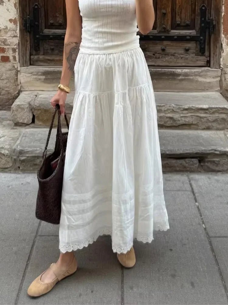 Celeste maxi sukně s krajkou a vysokým pasem