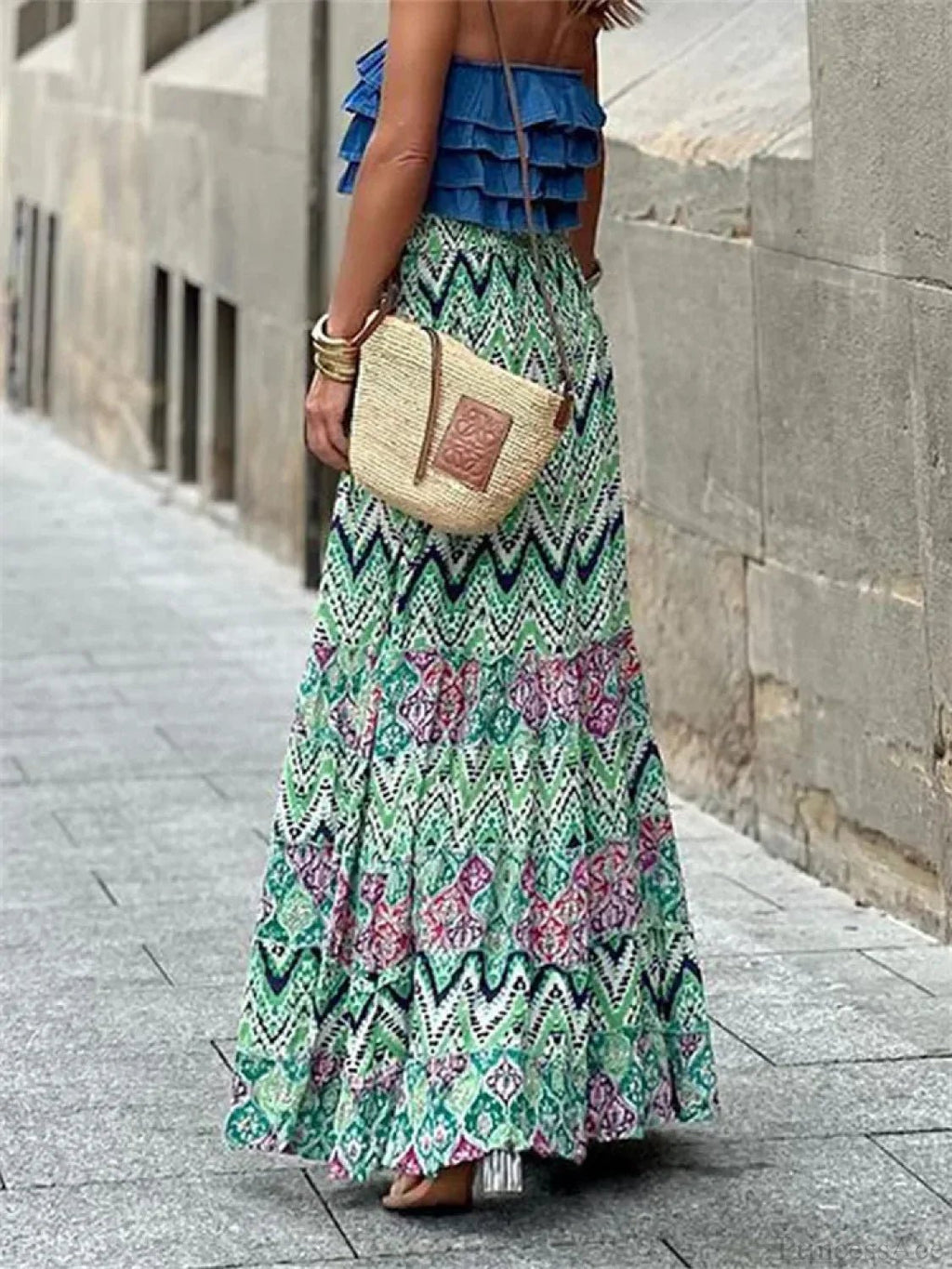 Celeste Flowy Boho Print Sukně s Volánkem