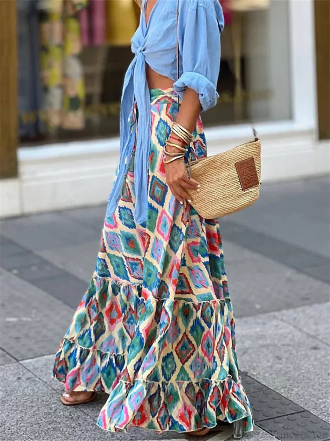 Celeste Flowy Boho Print Sukně s Volánkem
