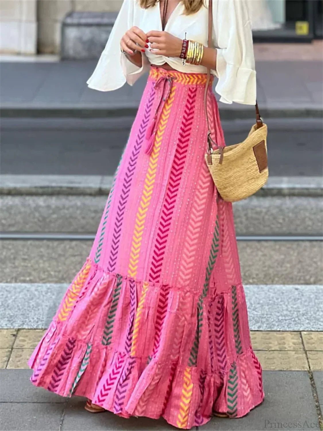 Celeste Flowy Boho Print Sukně s Volánkem