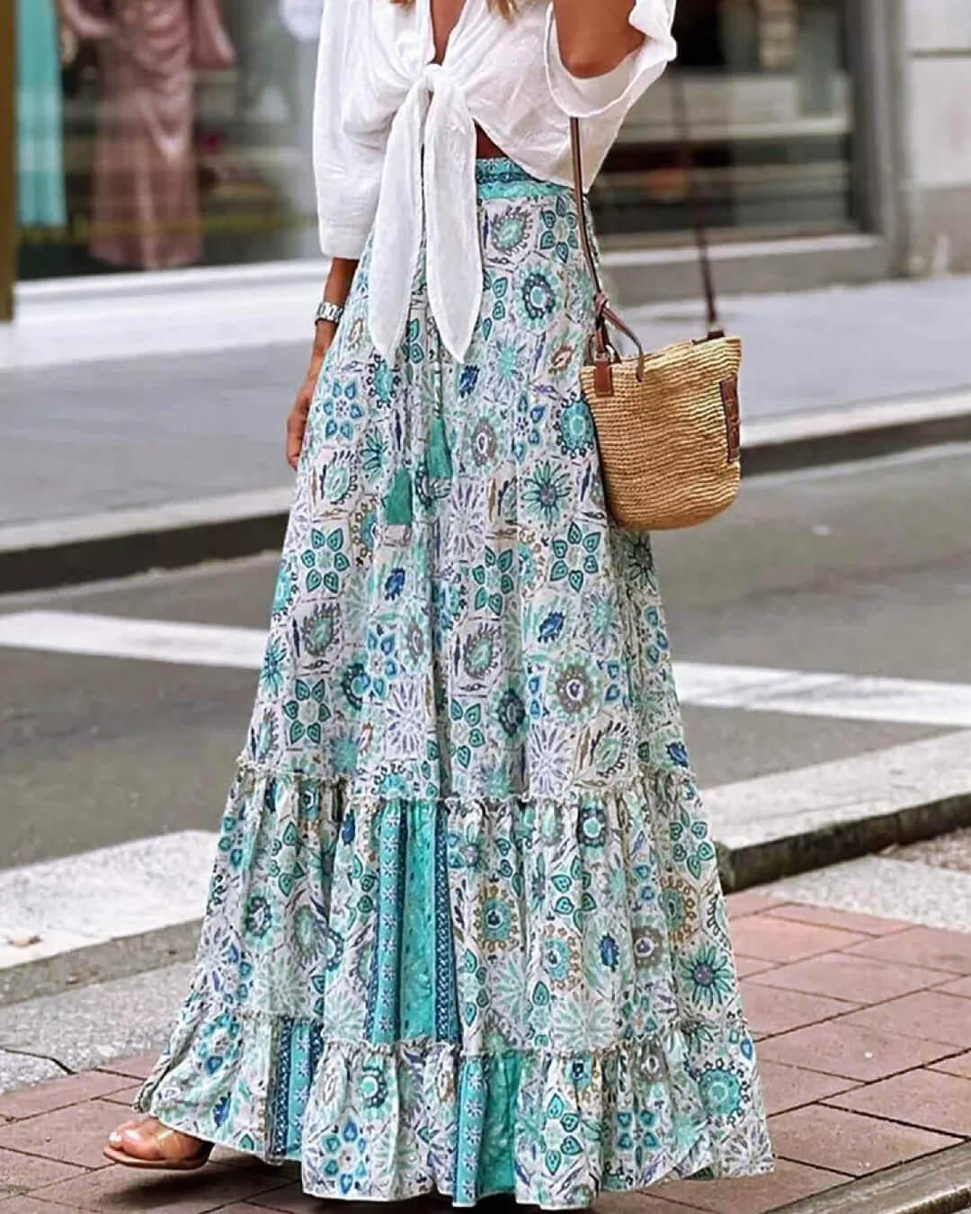 Celeste Flowy Boho Print Sukně s Volánkem