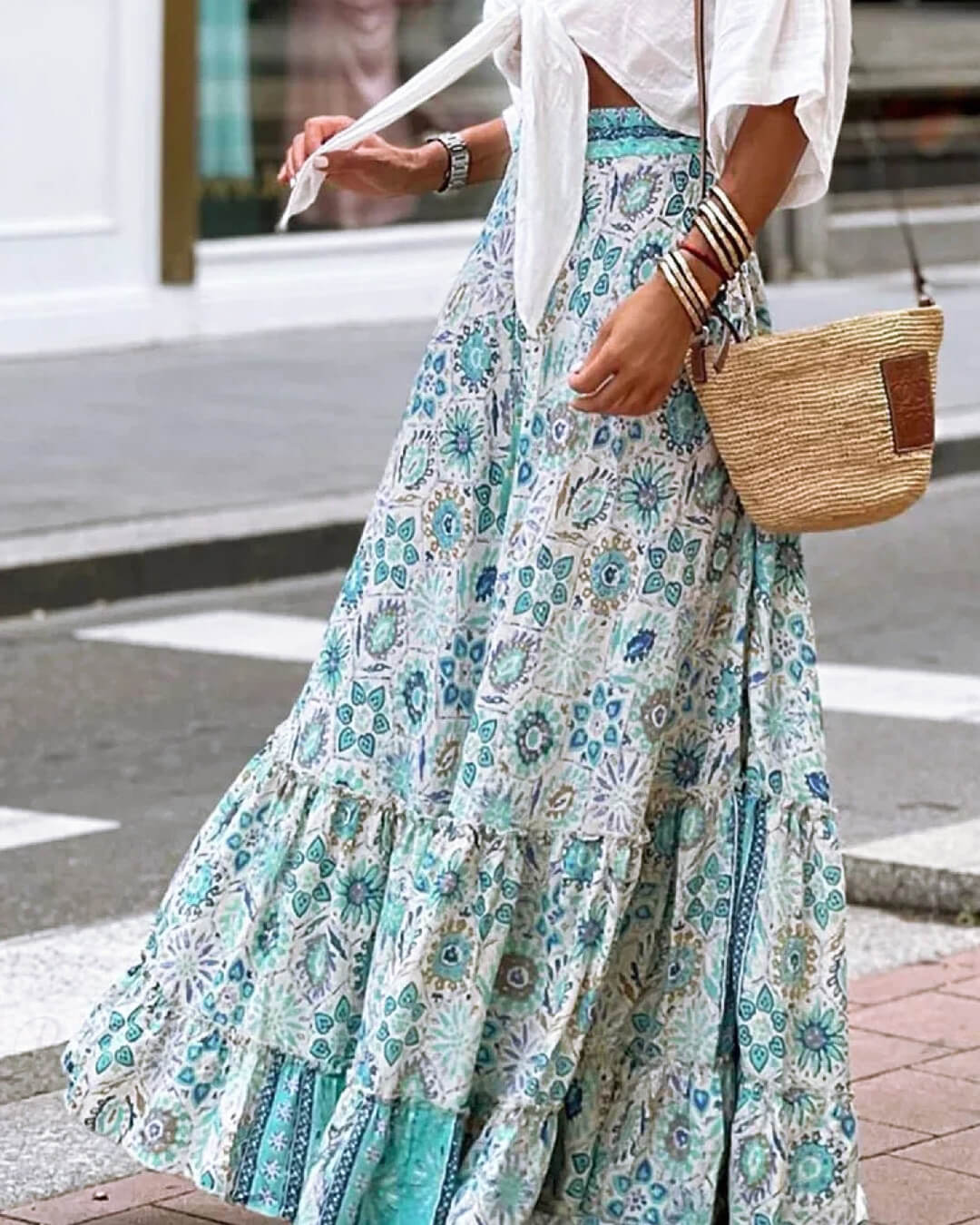 Celeste Flowy Boho Print Sukně s Volánkem