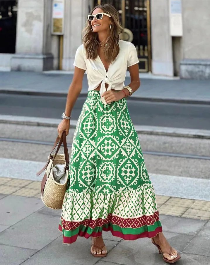 Rhea Boho potištěná midi sukně do A