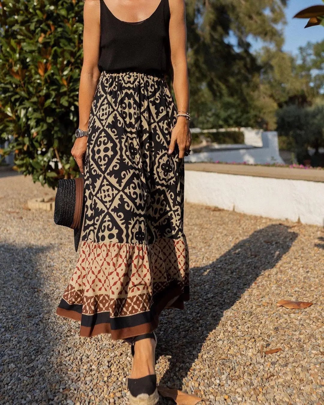 Rhea Boho potištěná midi sukně do A