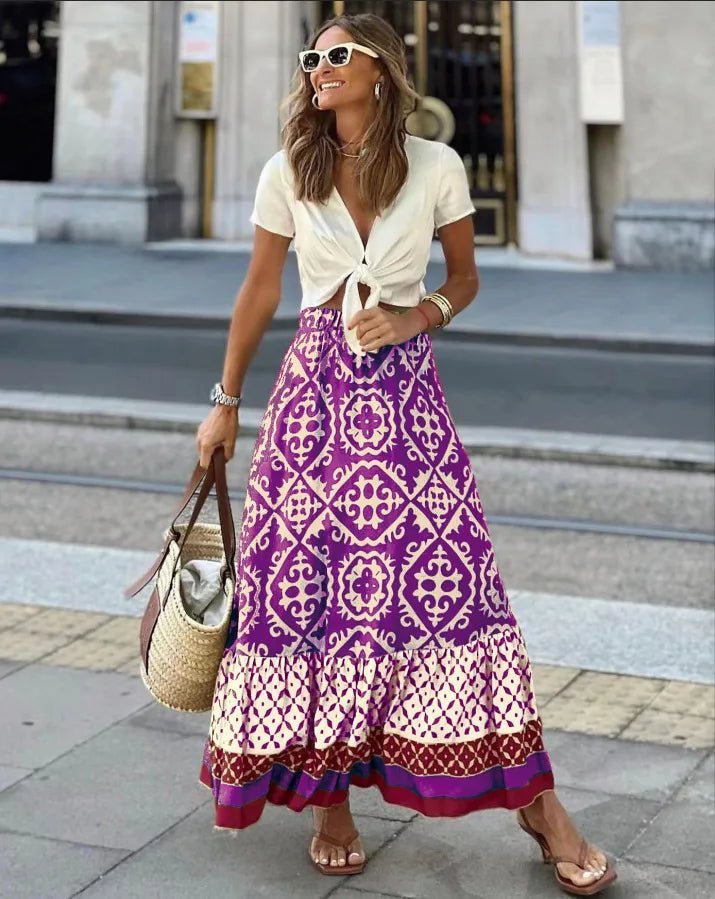 Rhea Boho potištěná midi sukně do A