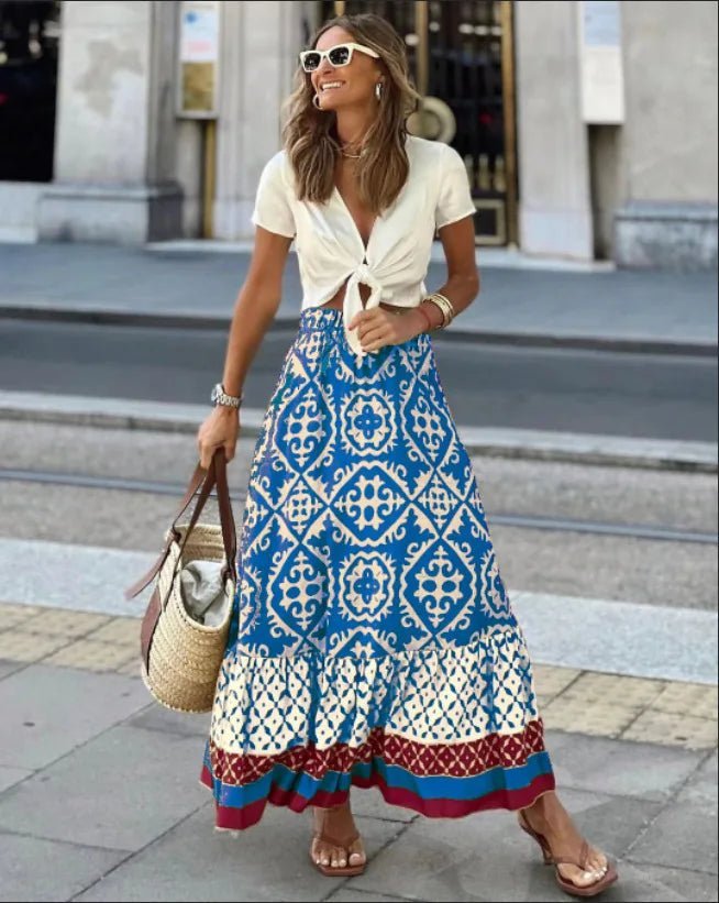 Rhea Boho potištěná midi sukně do A