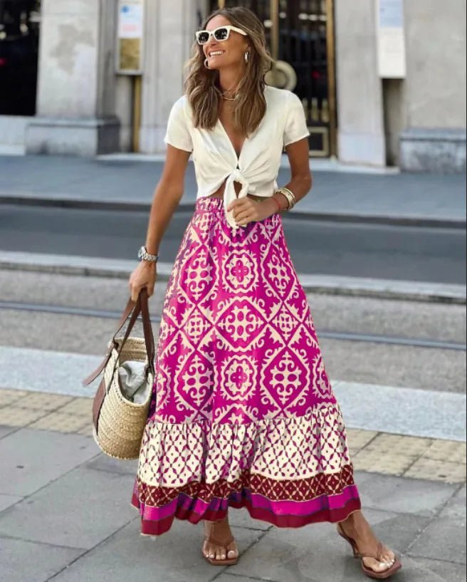 Rhea Boho potištěná midi sukně do A