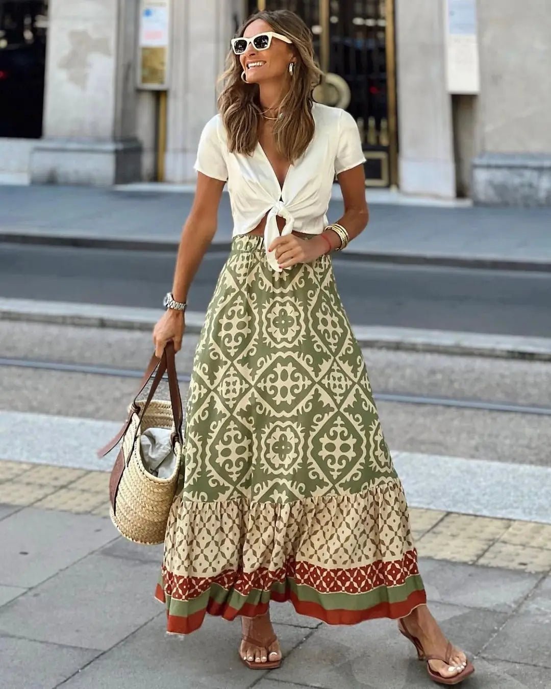 Rhea Boho potištěná midi sukně do A