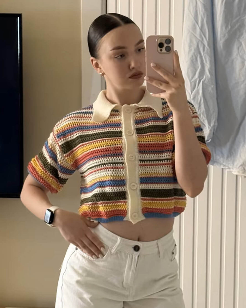 Jasmin háčkovaný crop svetr a šortky - set