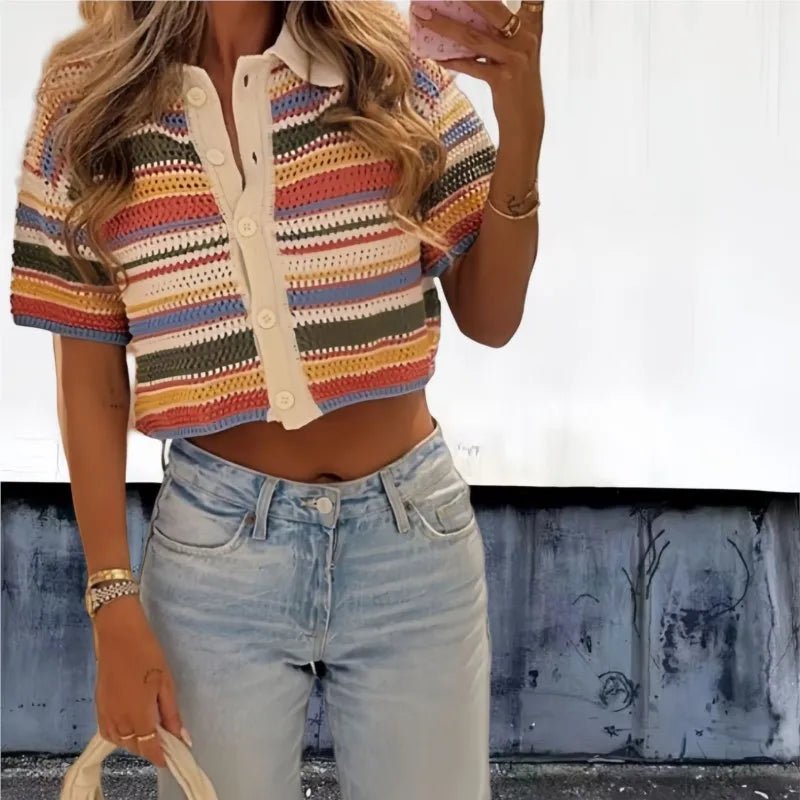 Jasmin háčkovaný crop svetr a šortky - set
