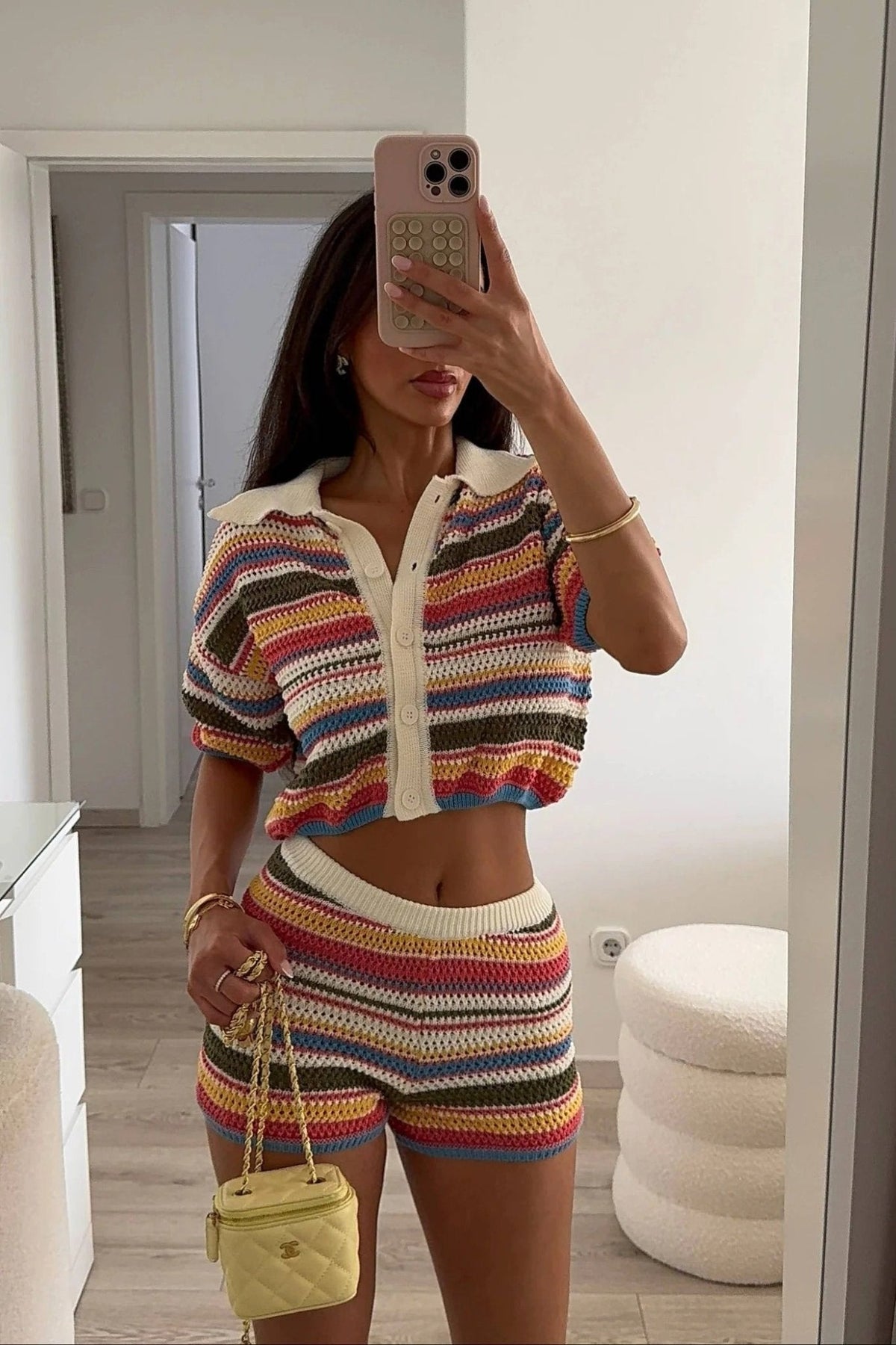 Jasmin háčkovaný crop svetr a šortky - set